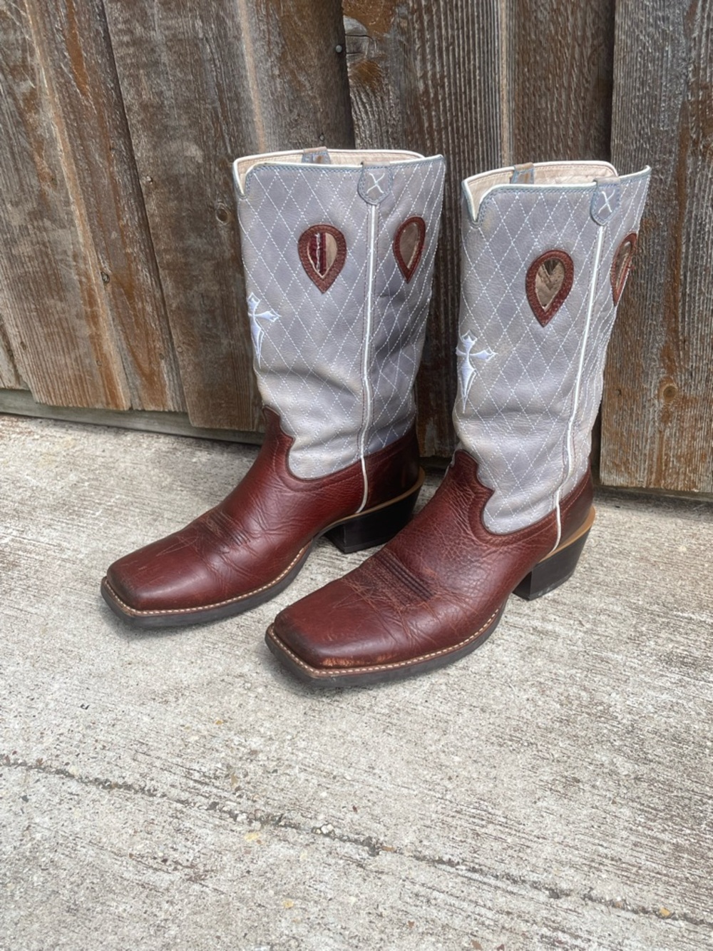 Twisted X Two-Tone Brown and Gray Western Embroidered Cross Cowboy Boots
